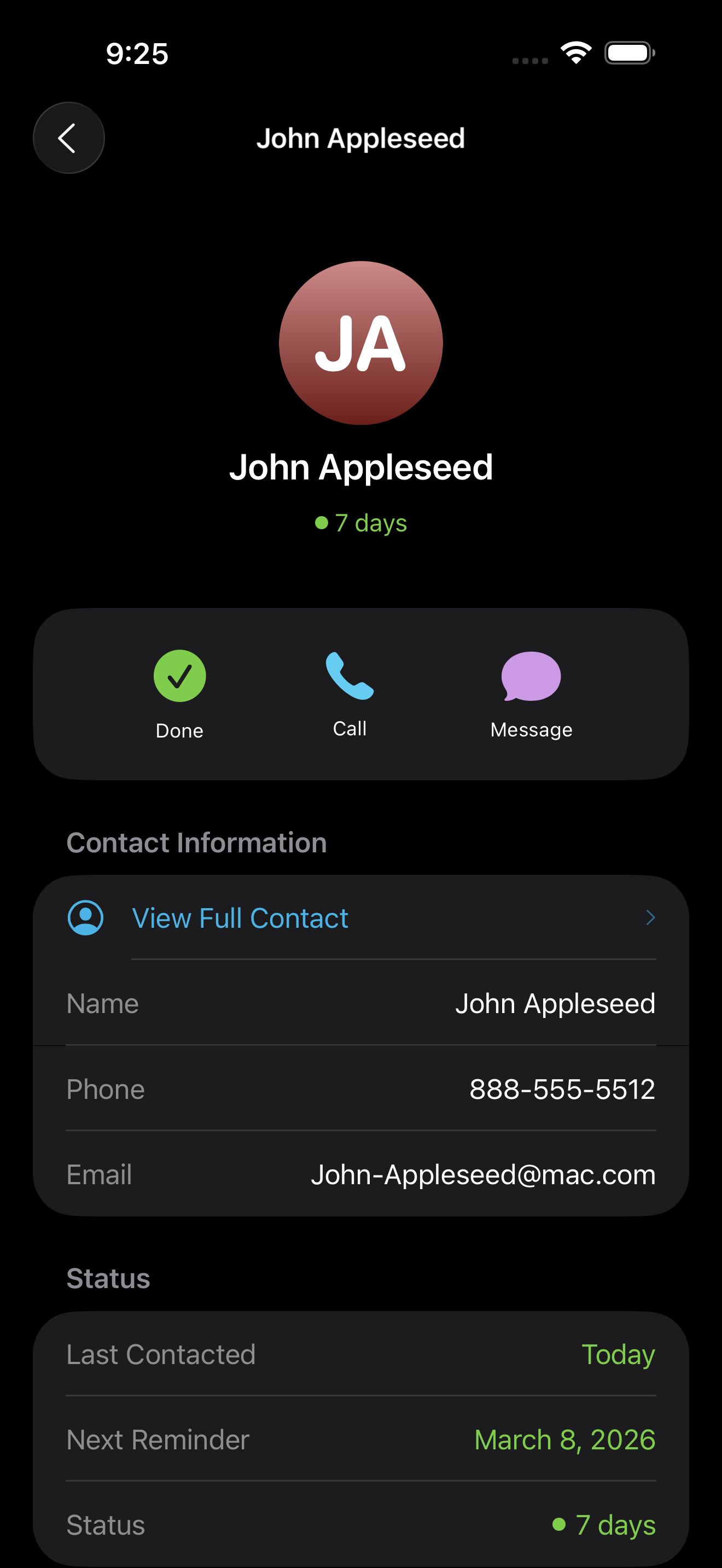 Close app contact detail - dark mode